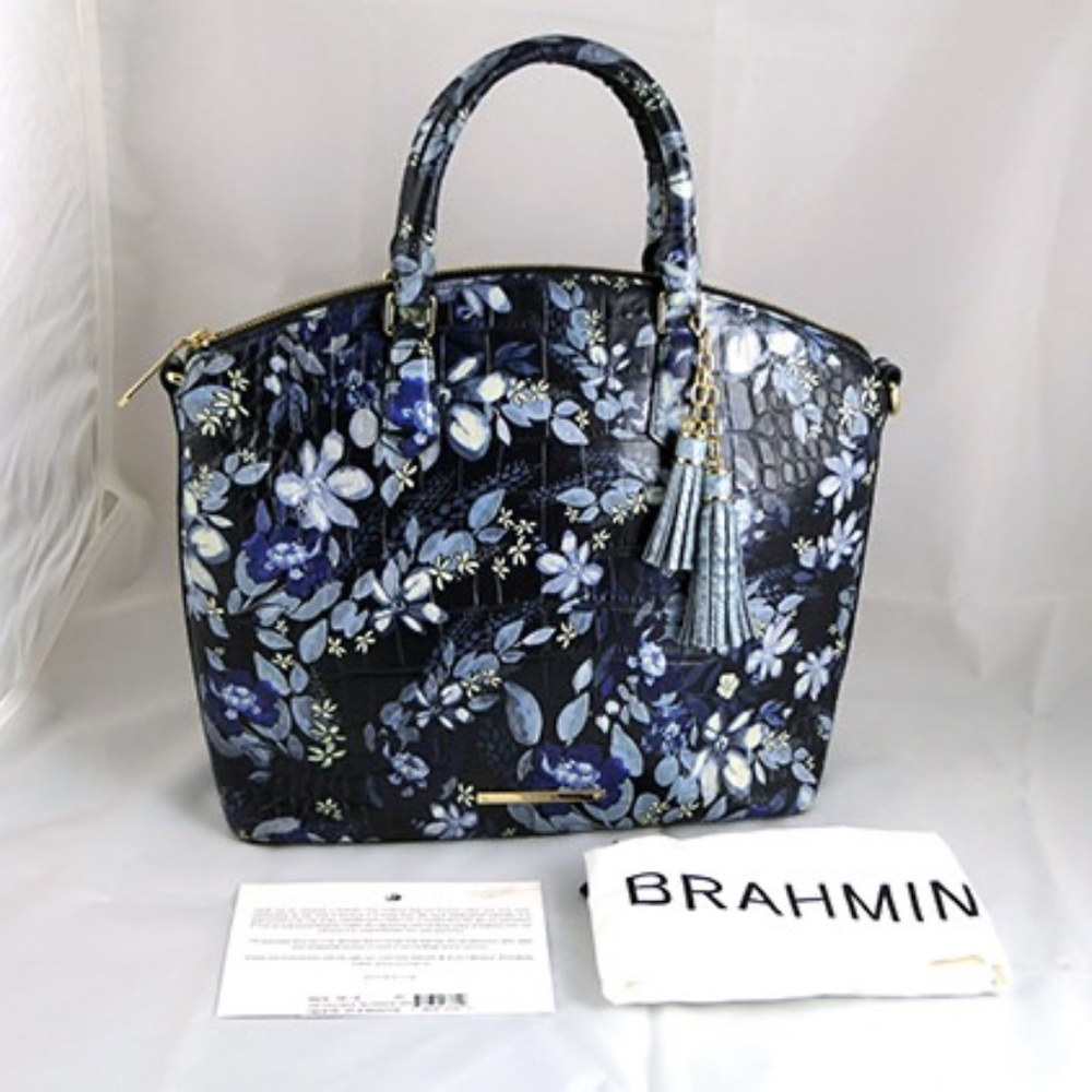 Brahmin Large Duxbury Satchel Navy Madeleines